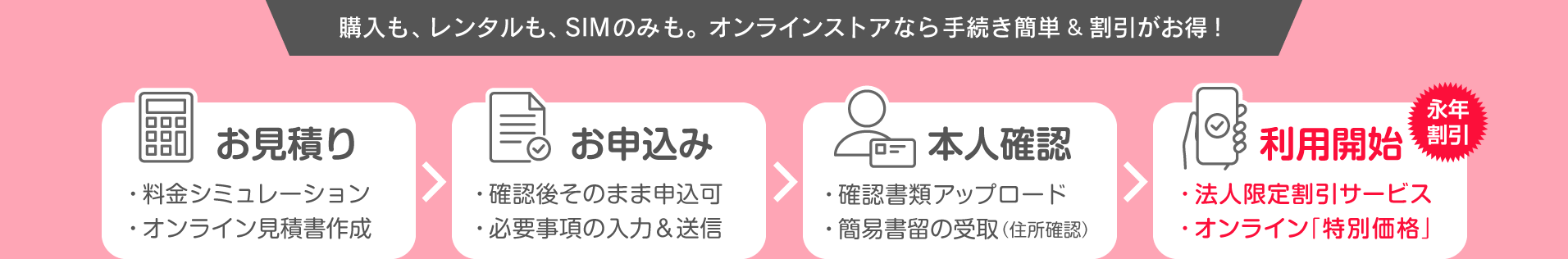 【法人オンラインストアなら】購入も、レンタルも、SIMのみも。手続き簡単、割引がお得!